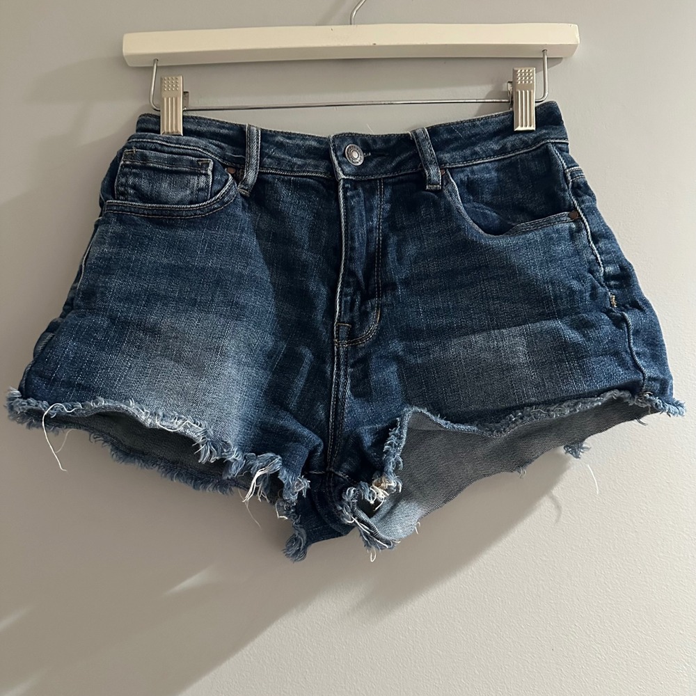 PACSUN LA High Rise Denim Shorts Frayed Hem Size 25 Shortie